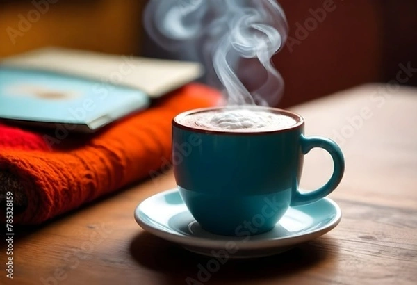 Obraz A Steaming Mug Of Hot Cocoa On A Cozy Cafe Table