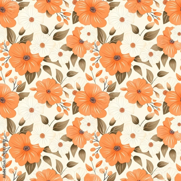 Fototapeta Floral orange color, form natural, seamless fabric pattern.