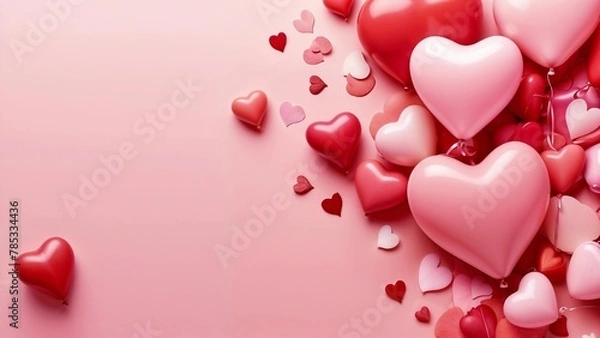 Fototapeta Valentine's Day , Red and Pink Heart Balloons on a Pink Background