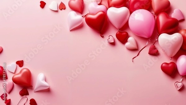 Fototapeta Red and Pink Heart Balloons for Valentine's Day on Pink Background