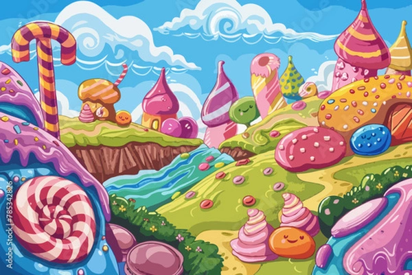 Obraz Candyland, Vector illustration, cartoon background