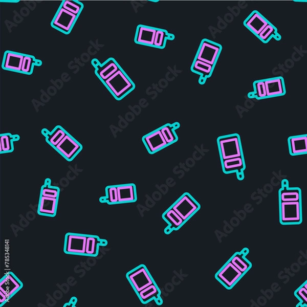 Fototapeta Line Smartphone, mobile phone icon isolated seamless pattern on black background. Vector