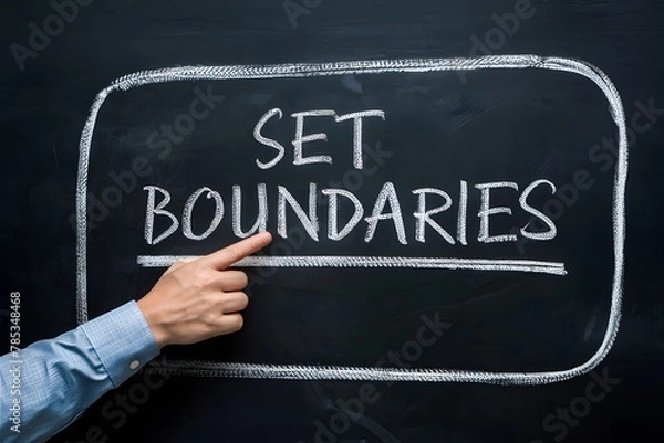 Obraz Hand points to set boundaries on blackboard, emphasizing limits