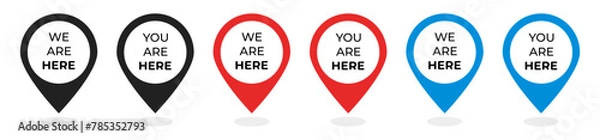 Obraz We're here location symbol set. Pin map location icons. Vector illustration