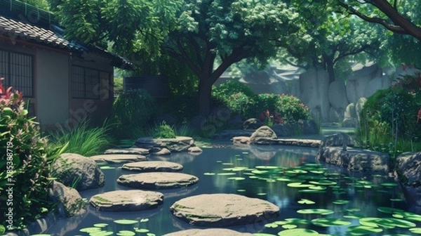 Fototapeta Zen Garden empty outdoor scenario