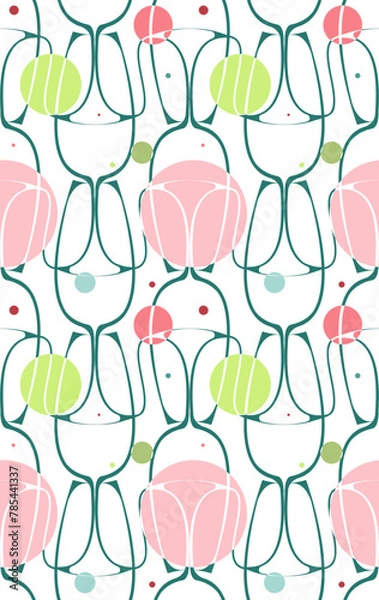 Fototapeta Seamless pattern with glasses and circles. Simple geometric vector decor for template, socmed and UI/UX