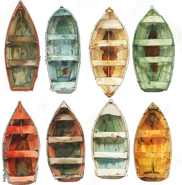 Fototapeta wooden boat top view vector illustration isolated on white background