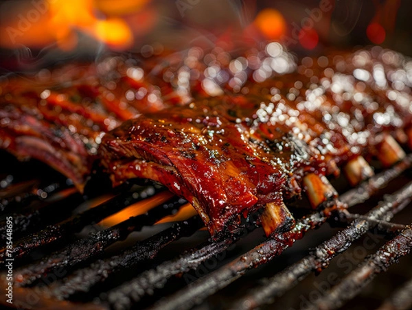 Fototapeta ribs on a grill