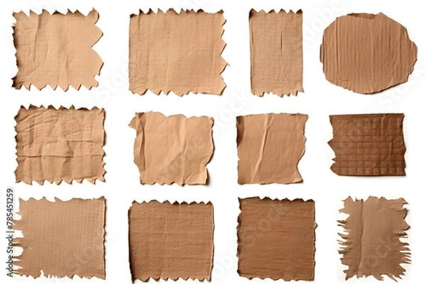 Obraz Collection of ripped pieces of corrugated cardboard isolated on white background