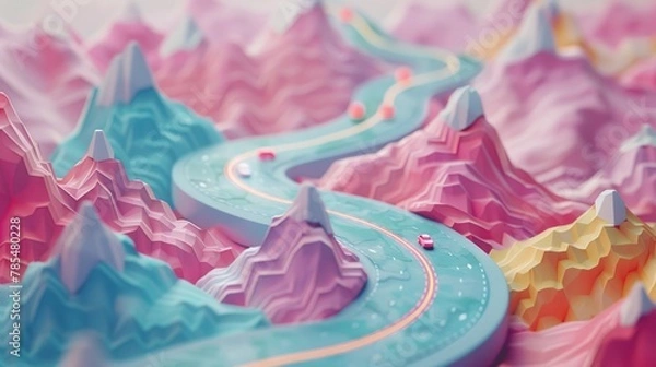 Fototapeta 3D landscape C4D cartoon cute style background material