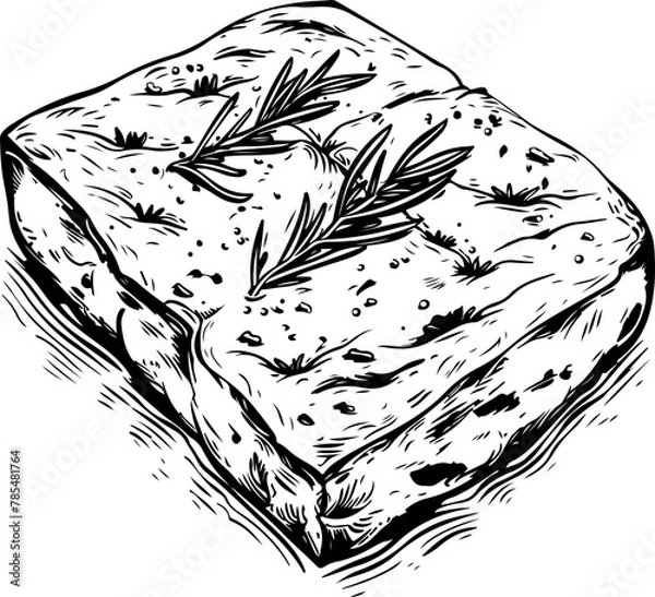 Fototapeta a hand-drawn sketch of rosemary focaccia bread, capturing its rustic charm, ideal for culinary content and recipe visuals.