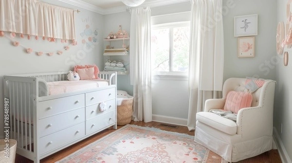 Fototapeta Assembling a dreamy nursery, soft colors, gentle, welcoming new life