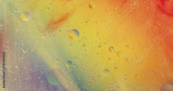 Fototapeta Image of elements over bubbles and colorful liquid