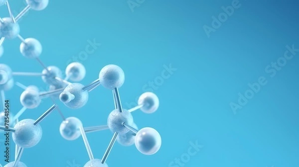 Fototapeta Molecule structure on blue background. 3d render illustration.