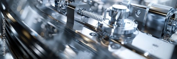Fototapeta Highly detailed close-up of precision machinery components with a metallic sheen