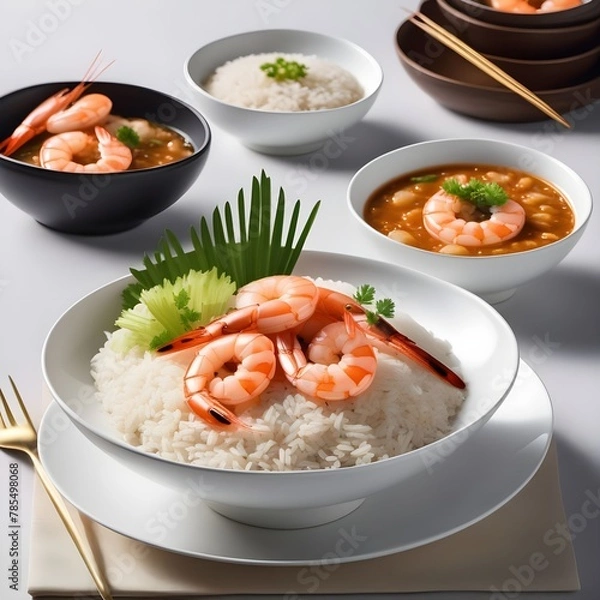 Fototapeta rice with shrimp and vegetables. generated with AI