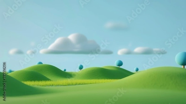 Fototapeta 3D landscape C4D cartoon cute style background material