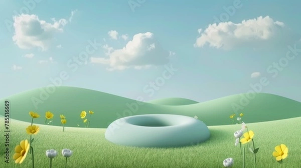Fototapeta 3D landscape C4D cartoon cute style background material