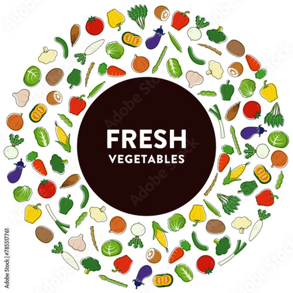 Fototapeta いろいろな野菜の丸フレーム