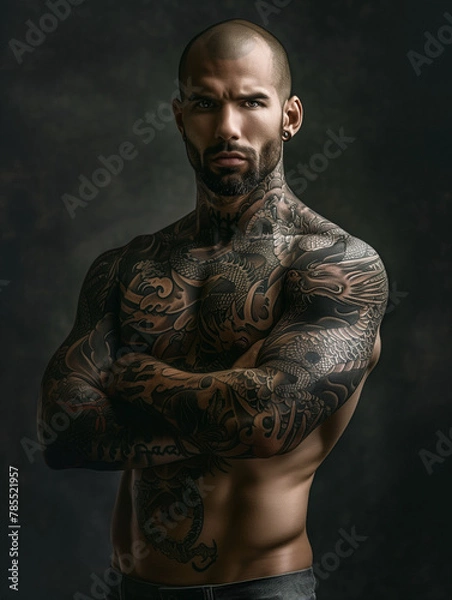 Fototapeta portrait of a man - tattoo - illustration - generative ai