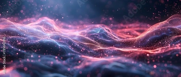 Obraz Future's Pulse: Nano-Sensor Waves in a Digital Sea. Concept Emerging Technologies, Cybernetics, Artificial Intelligence, Data Security, The Future of Technology