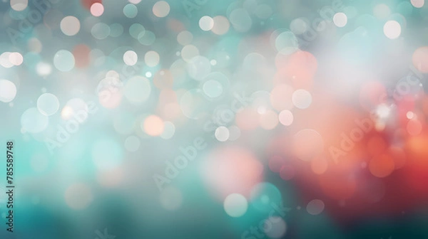 Obraz Silver bokeh on defocused teal green and coral colors background, abstract blur bokeh background