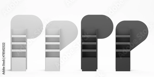 Fototapeta Black And White POS Floor Stand Displays, Blank Empty Advertisement Stand Mock Up, Front View, 3D rendering	