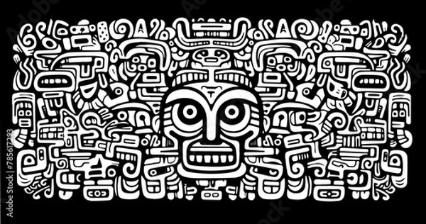 Obraz Aztec tribal Doodle face background