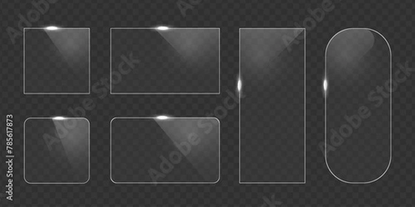 Fototapeta Vector glass frame. Isolated on transparent background. Glass banner realistic. Acrylic banner with glow effect 