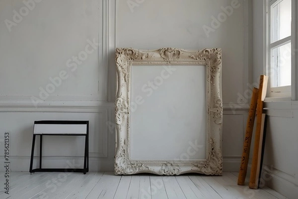 Fototapeta vintage room with frames mockup