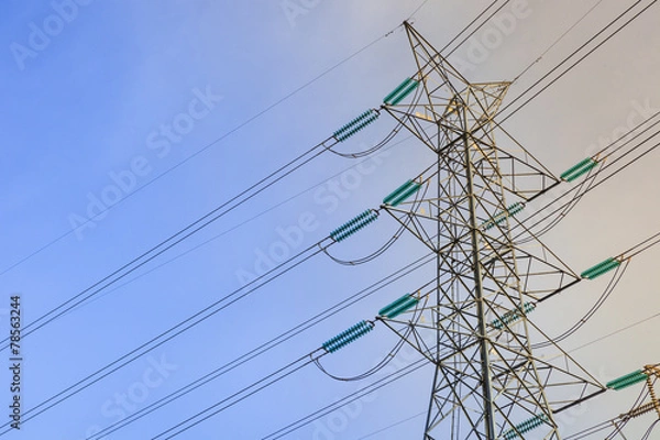 Obraz High voltage electicity post with sky