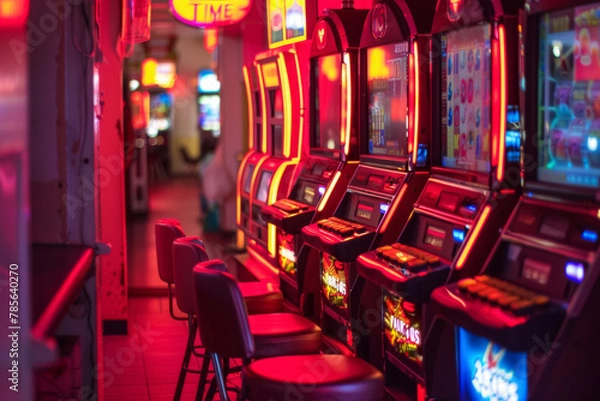 Fototapeta Row of Slot Machines in Vibrant Casino