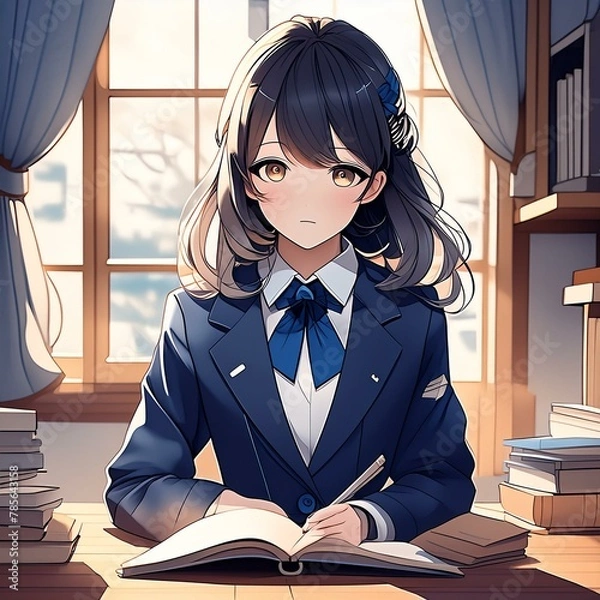 Obraz 勉強する女子高生　かわいい日本人女性　学生