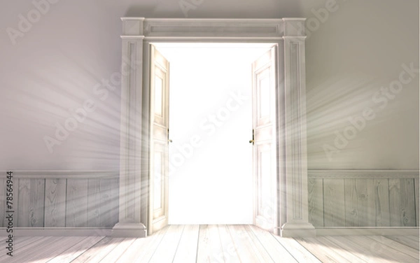 Obraz 3d rendering the empty room with opened door