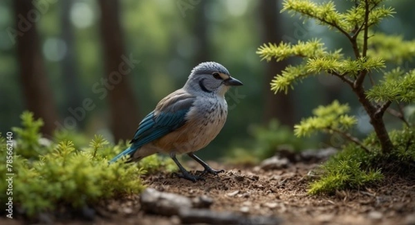 Obraz Miniature_landscape_spring_a_beab, nature, wildlife, animal, beak, wild, tree, branch, woodpecker, birds, avian, feather, kingfisher, green, blue, feathers, kookaburra, white, color, puffin, orange