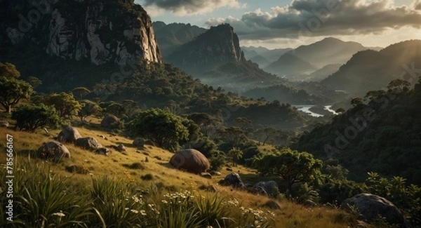 Obraz An ultra detailed, realistic, digital art, featuring Brazilian nature. happy An_ultra_detailed_realistic_digital_art_featuring_Braz