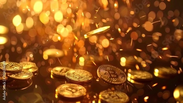 Fototapeta Golden coins spinning in slow motion   AI generated illustration