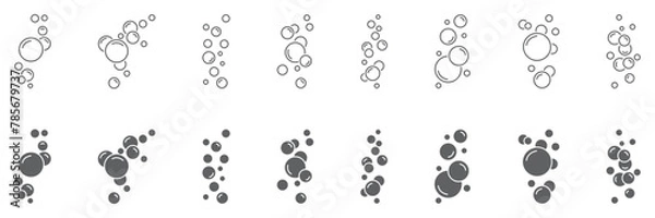 Obraz Set of round bubble soap icons. Bubbles of foam, oxygen, soap. Fizzy drink symbol, champagne, laundry. Water bubble, aquarium, effervescent effect. Clean water, clear aqua, soda.