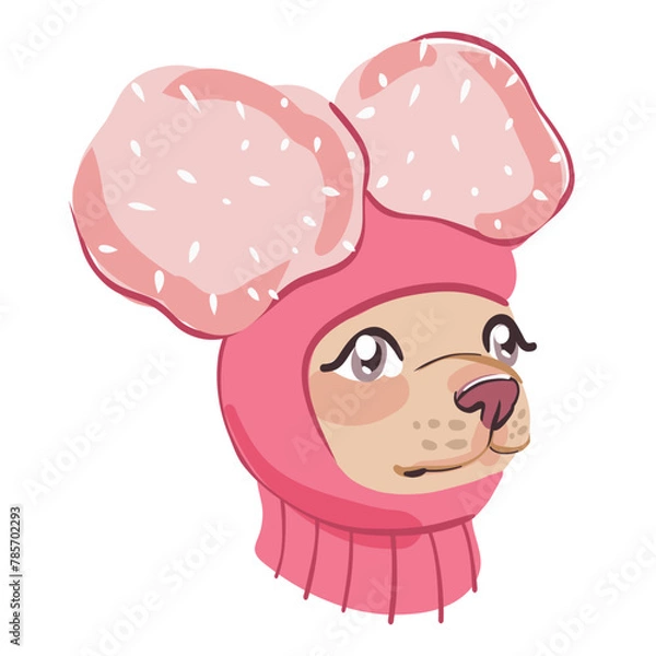 Obraz cartoon vector in a chihuahua hat, portrait of a dog on a white background