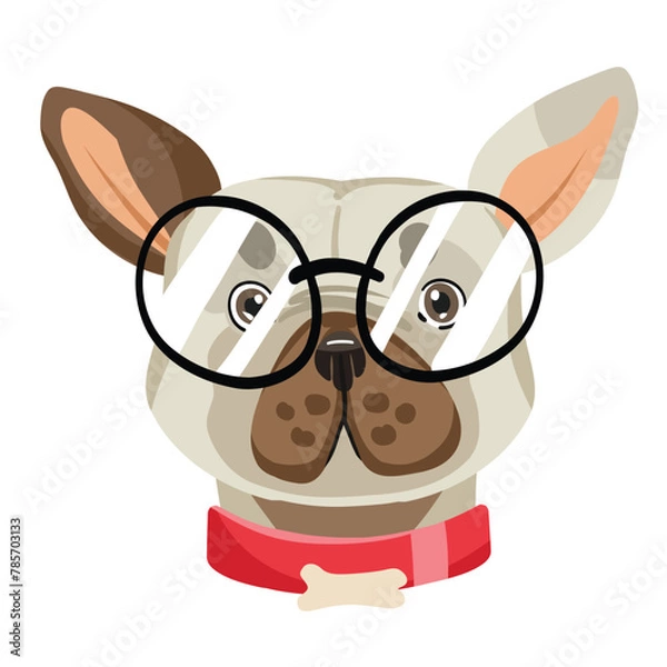 Obraz Cartoon vector French bulldog, portrait of a dog on a white background