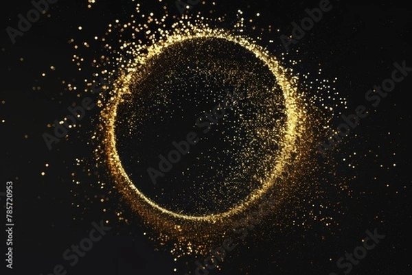 Obraz black background with a circle of golden shining particles with space for text