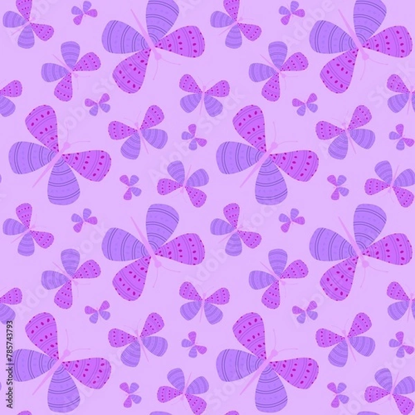 Fototapeta Cartoon summer print animals seamless butterfly pattern for wrapping paper and kids clothes and party accessories