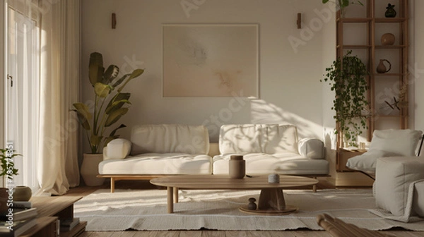 Fototapeta Minimalist Living Room: Neutral Color Palette and Scandinavian Furniture