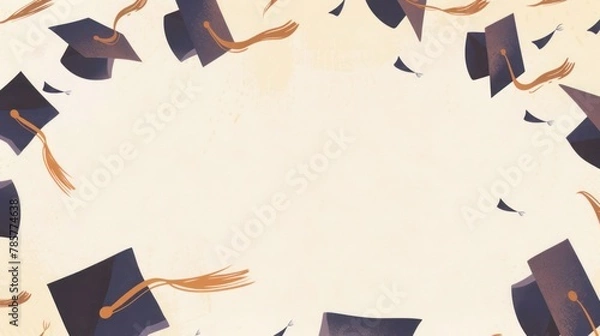 Fototapeta graduation banner design without people , Graduation cap border design, ideal for certificate templates and academic flyers.