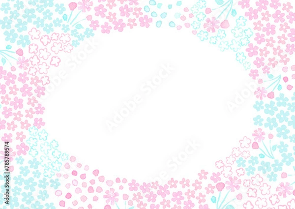 Fototapeta パステルカラーの北欧風の花の模様のフレーム