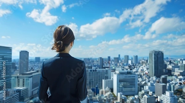 Fototapeta ビルを見つめるビジネスウーマン