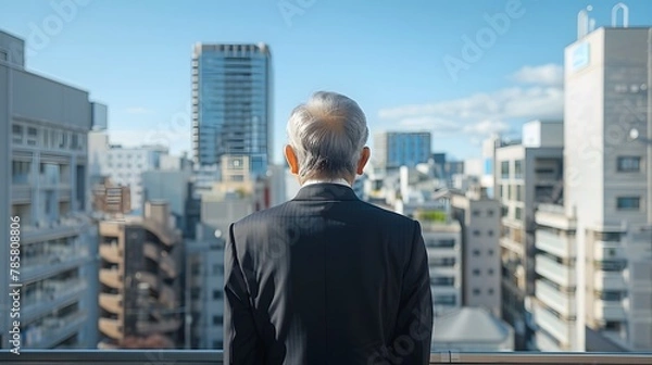 Fototapeta ビルを見つめるシニアビジネスマン