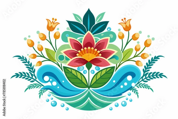 Fototapeta Flower ornament charmingly adorned with vibrant blooms on a pristine white background.