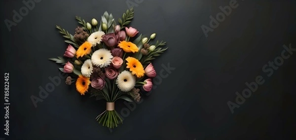 Fototapeta A flower bouquet is presented on a dark background representing mother's day or any such event