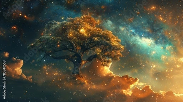 Fototapeta Evolution of Human Consciousness: Tree of Cosmic Connection